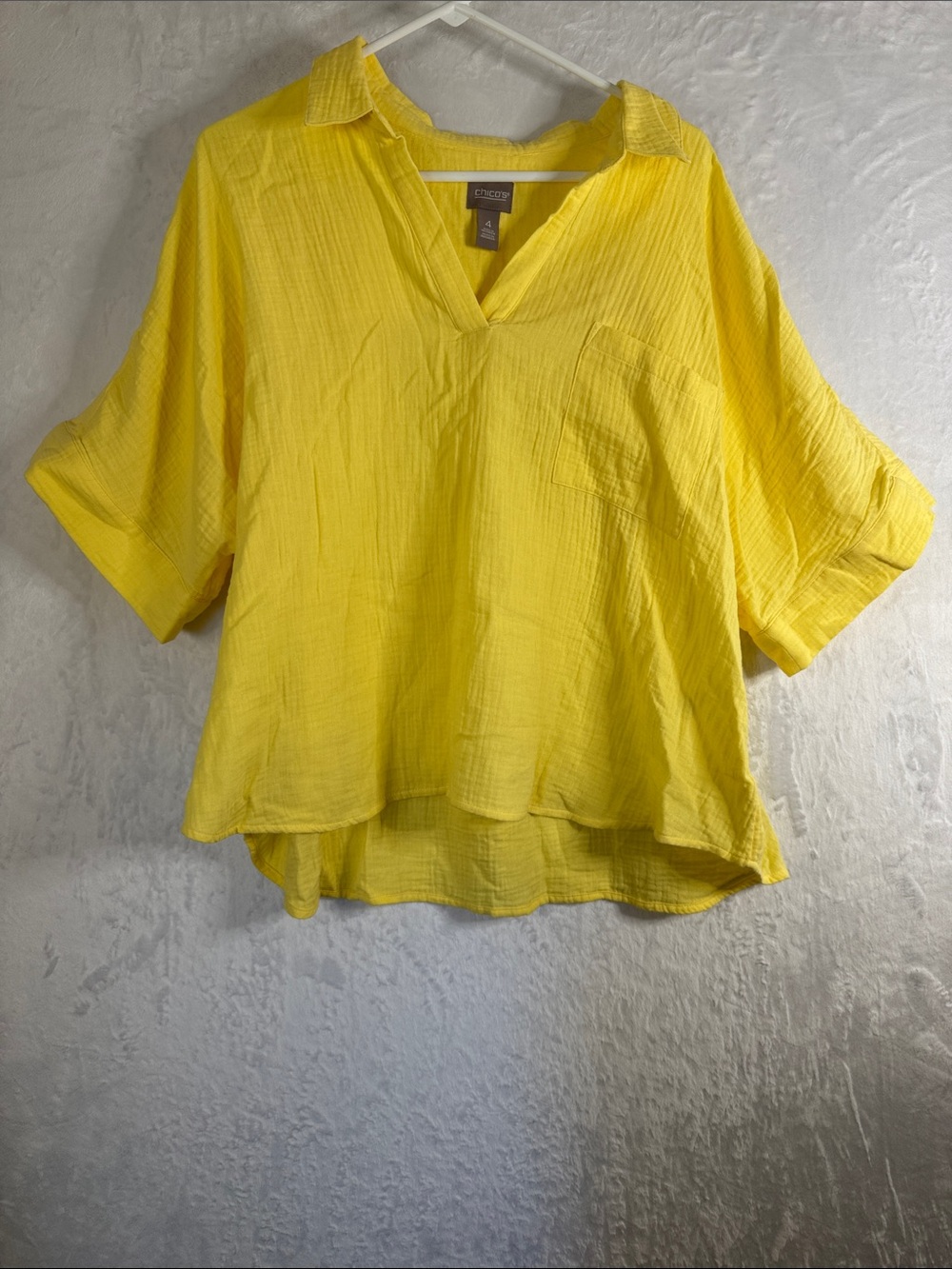 Chico's 4 Sunny Yellow Split V-Neck Gauze Tunic